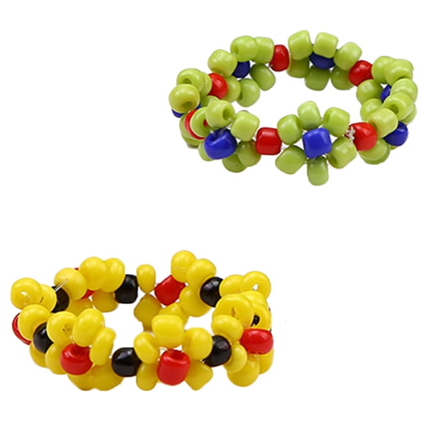 CIMAXIC Party 2pcs Hand Knitted Rings Plastic Beads Rings Adorable Hand Jewelry Party Favors Creative Gifts Assorted Color,0.79"X0.79"X0.12"
