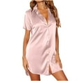 thumbnail image 2 of Purcolt Nightgowns for Women Soft Satin Button Down Collared Sleep Shirtdress Short Sleeve Mini Nightshirt Boyfriend Pajamas Nightdress, 2 of 8