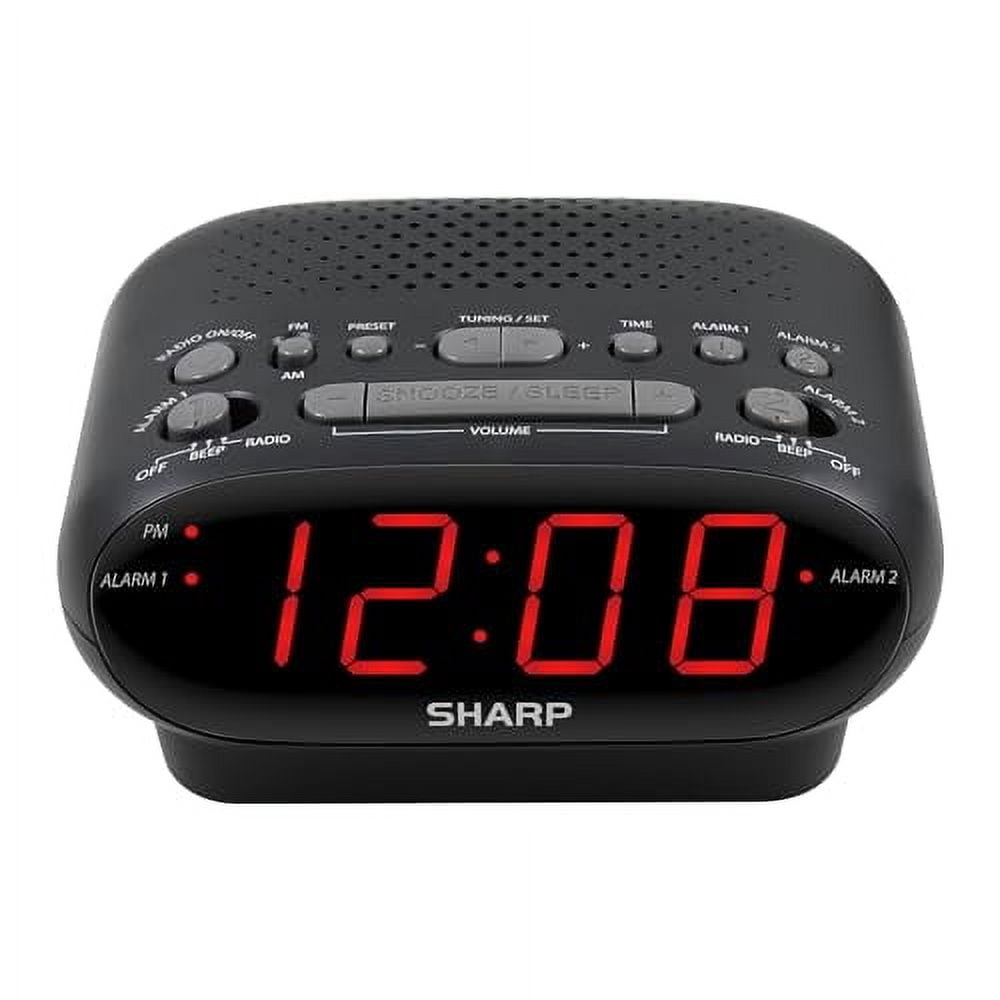 Sharp AM/FM Dual Alarm Clock Radio, 2-7/16"H x 4-5/16"W x 5-1/2"D, Black