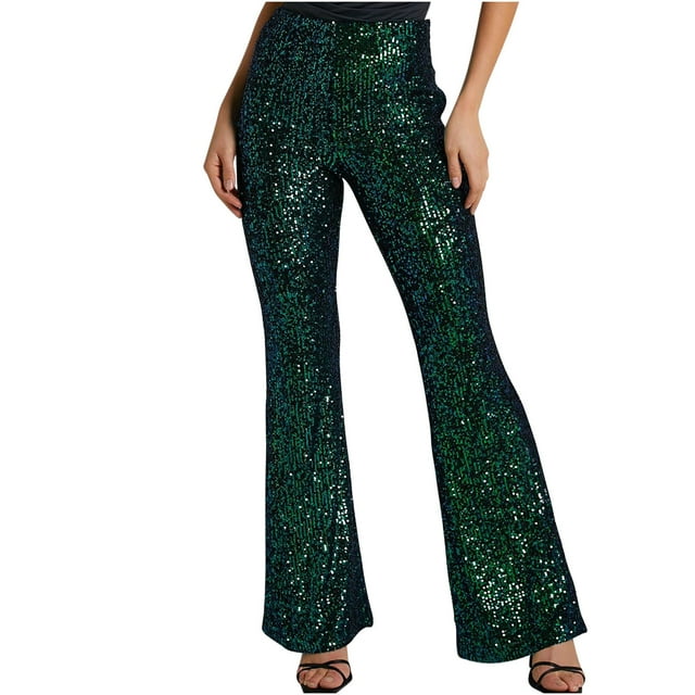MeetoTime Pantalon à Paillettes pour Femmes Taille Haute Évasée Pantalon de Soirée Clubwear