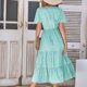 thumbnail image 4 of Vestido con cuello en V, longitud media, manga con volantes, estampado, moda, transpirable, vestido de mujer para verano y primavera, 4 of 6