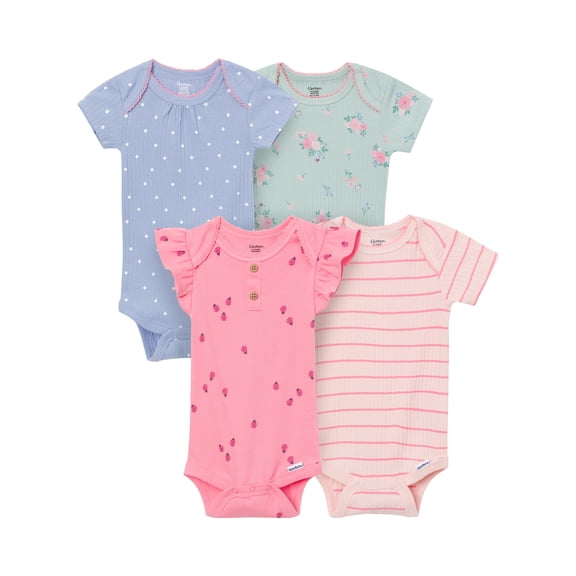Onesies Brand Baby Girl 4pc Short Sleeve Bodysuit, Sizes (0-3 Months - 24 Months)