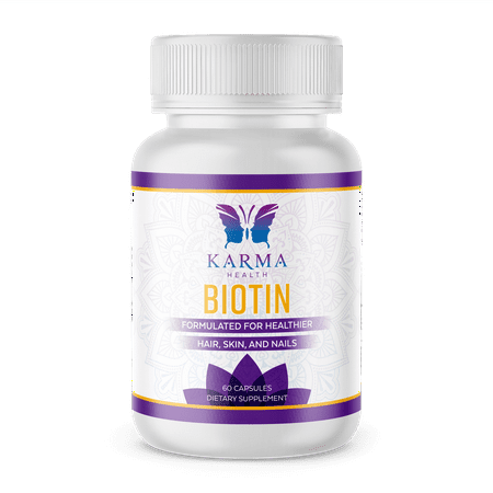 Karma Health Biotin Formulated For Healthier hair skin and nails vitamins - Supports Metabolism for Energy - 60 Rapid Release Capsules - GMO free - made in USA - 5 Pack