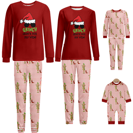 

Family Matching Christmas Pajamas The Grinch Red Stripe Print Sizes Baby-Kids-Adult-Pet 2-Piece Top and Pants Bodysuits Xmas PJS Sleepwear