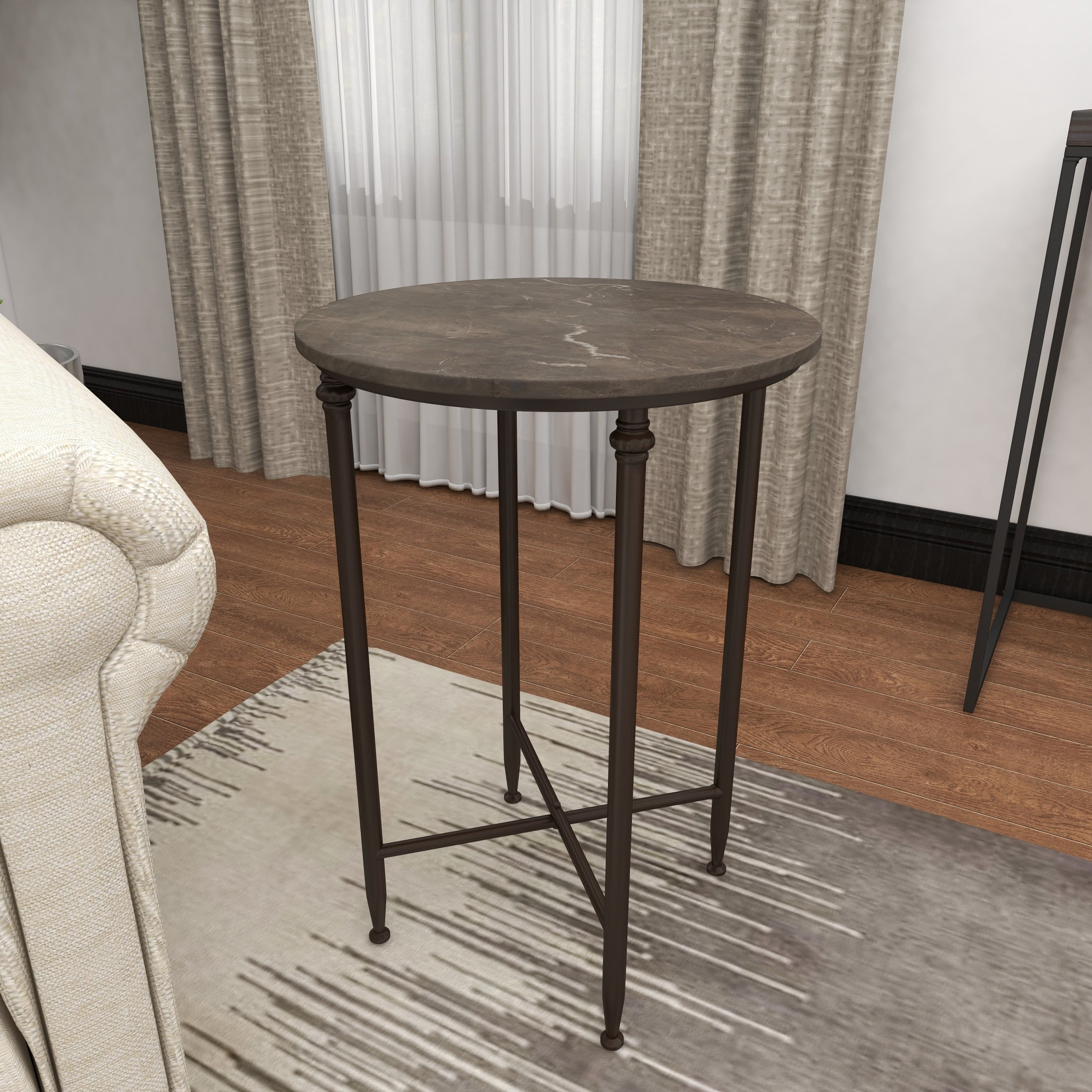 DecMode 18" x 26" Brown Marble Accent Table with Bronze Metal Legs, 1-Piece