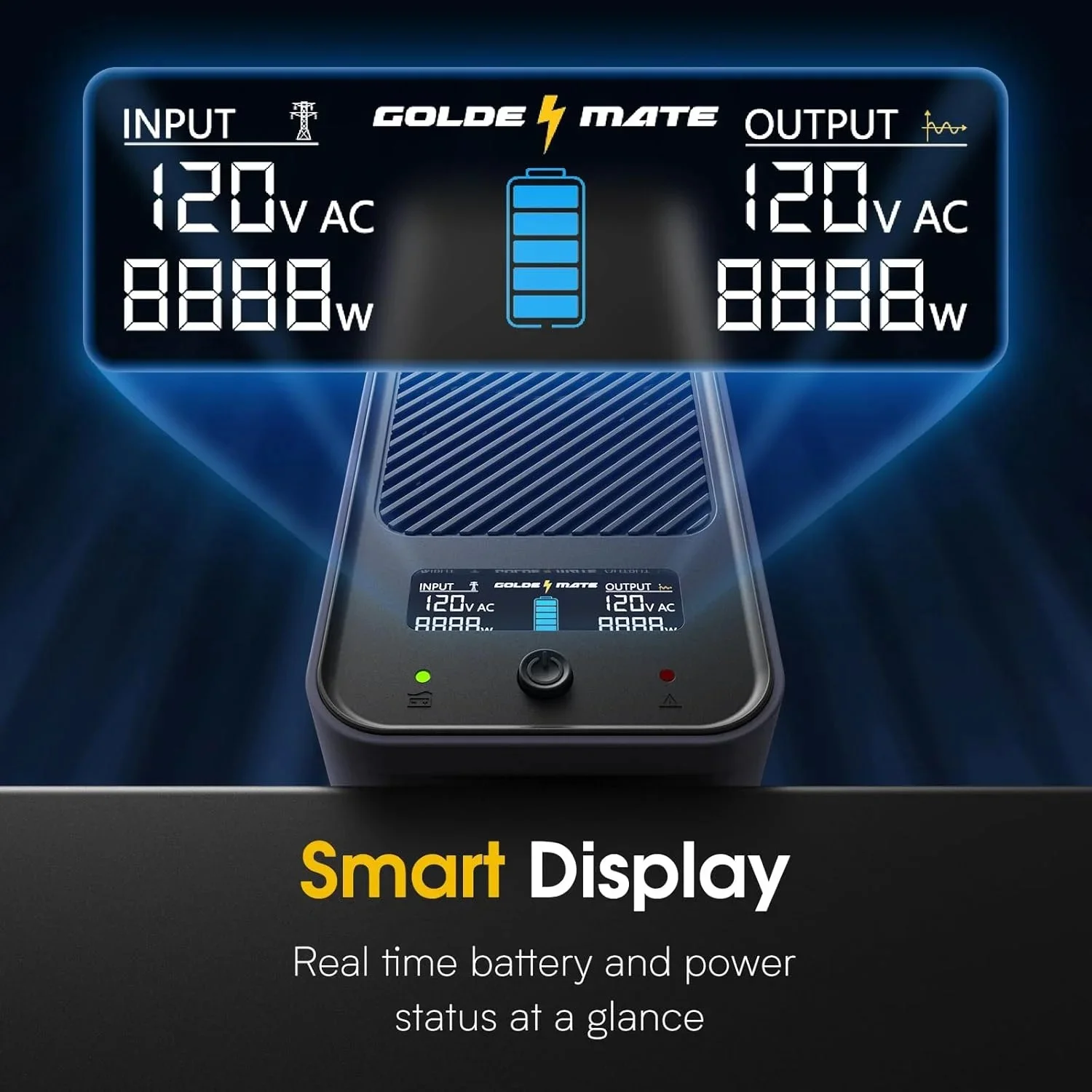 GOLDENMATE 1000VA/800W Lithium UPS Battery Backup, Surge Protector with LiFePO4 Batteries(230.4 Wh), Sinewave UPS System, 10 Years Lifespan, 8 Outlets, LCD Display, Gray