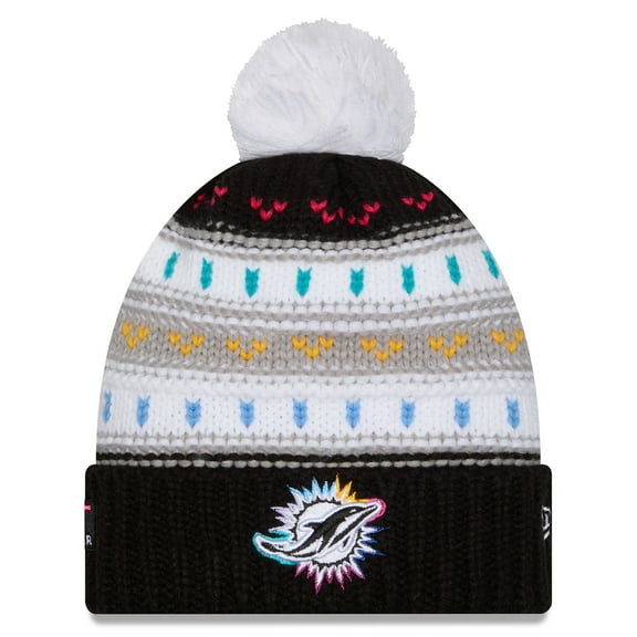Women's New Era Black Miami Dolphins 2025 NFL Crucial Catch Cuffed Knit Hat with Pom