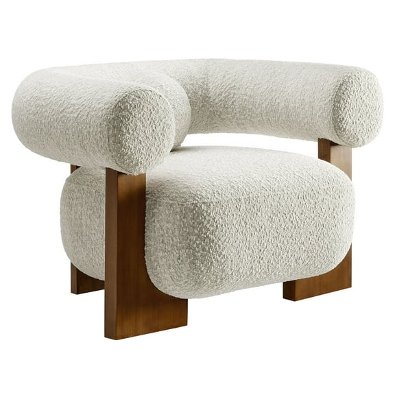 Accent Chair, White, Fabric, Wood, Living Room Lounge Cafe Lobby Hospitality Restaurant, Modern Contemporary, HB37382