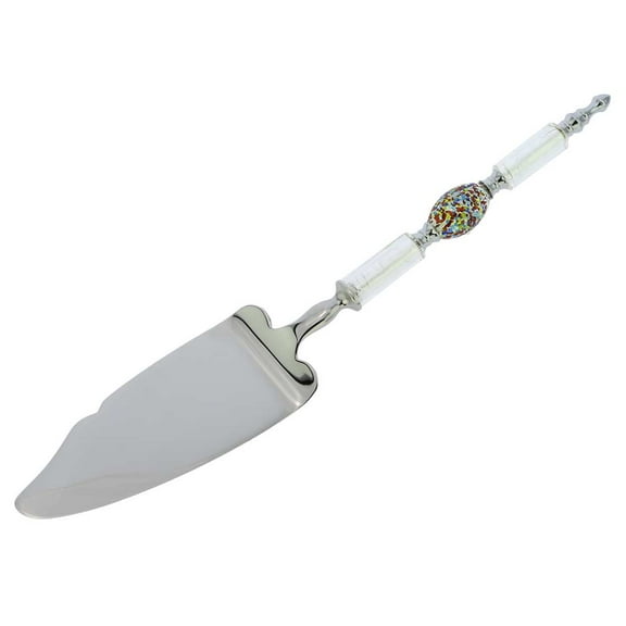 GlassOfVenice Italian Murano Glass Wedding Cake Server - Silver White Confetti