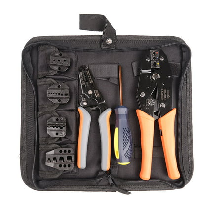 IWISS Crimping Tool Kits with Wire Stripper and Cable Cutters Suitable for Non-insulated & Insulated Cable End-sleeves Terminals or Ferrules with 5 Changeable Die Sets in Oxford (Best Keyboard Tray Wirecutter)
