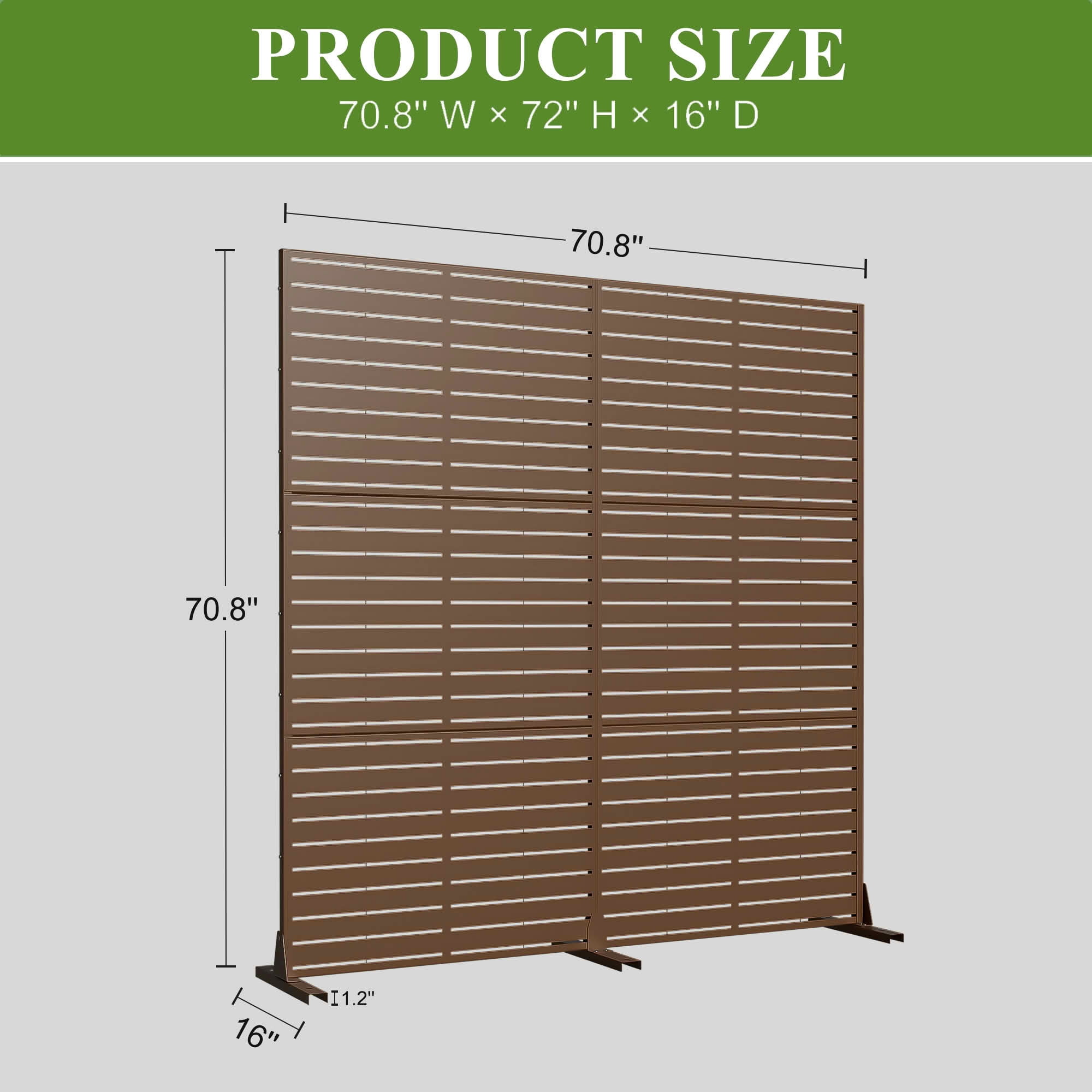MAYEERTY 72x35x16 Inch Brown Louvered Galvanized Steel Privacy Screen, 6 Piece Double Sided Set for Outdoor Street