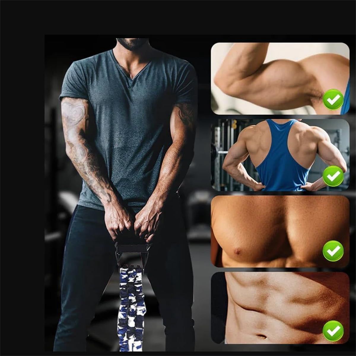 Natural Latex 3-Hole Resistance Stretcher,Chest Expander Stretch Bands for Men,High Elasticity & Tear Resistant Exercise Bands with Handles,Full-Body Basic Training,Strength Workouts Green