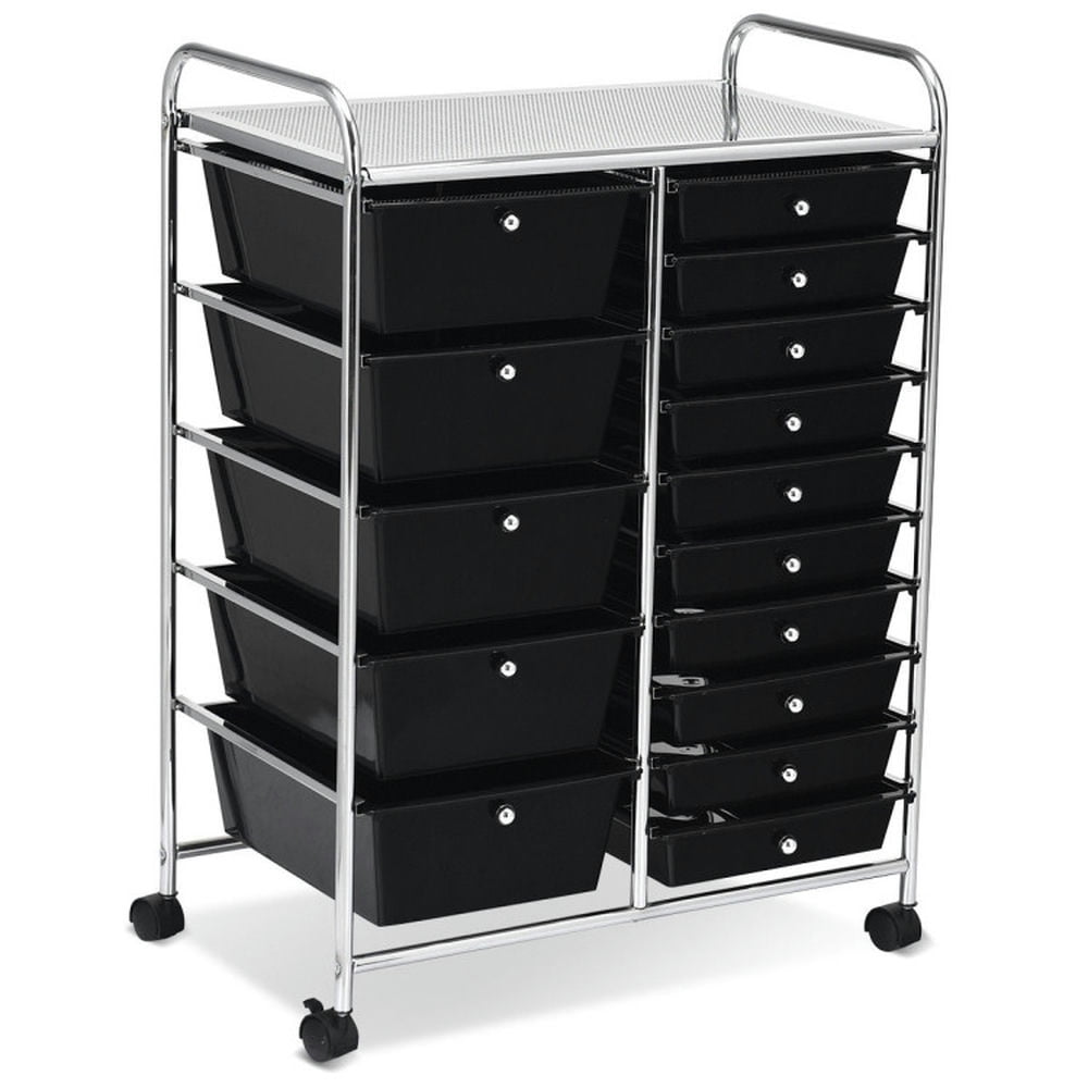 Demi Bonn 15-Drawer Utility Rolling Organizer Cart Multi-Use Storage with 4 Universal Casters, Black