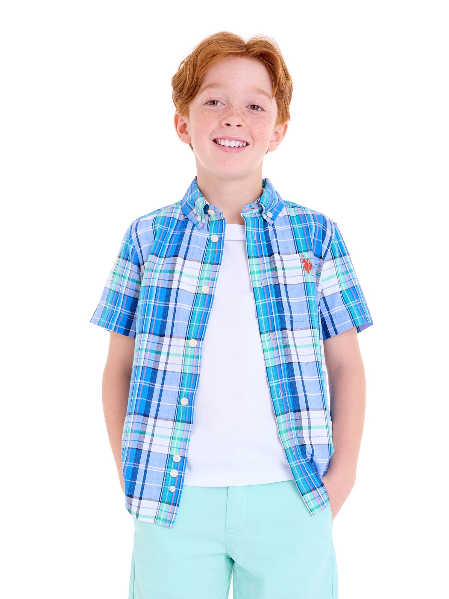 U.S. Polo Assn. Short Sleeve Button-Up Shirt for Boys, Sizes 4-18