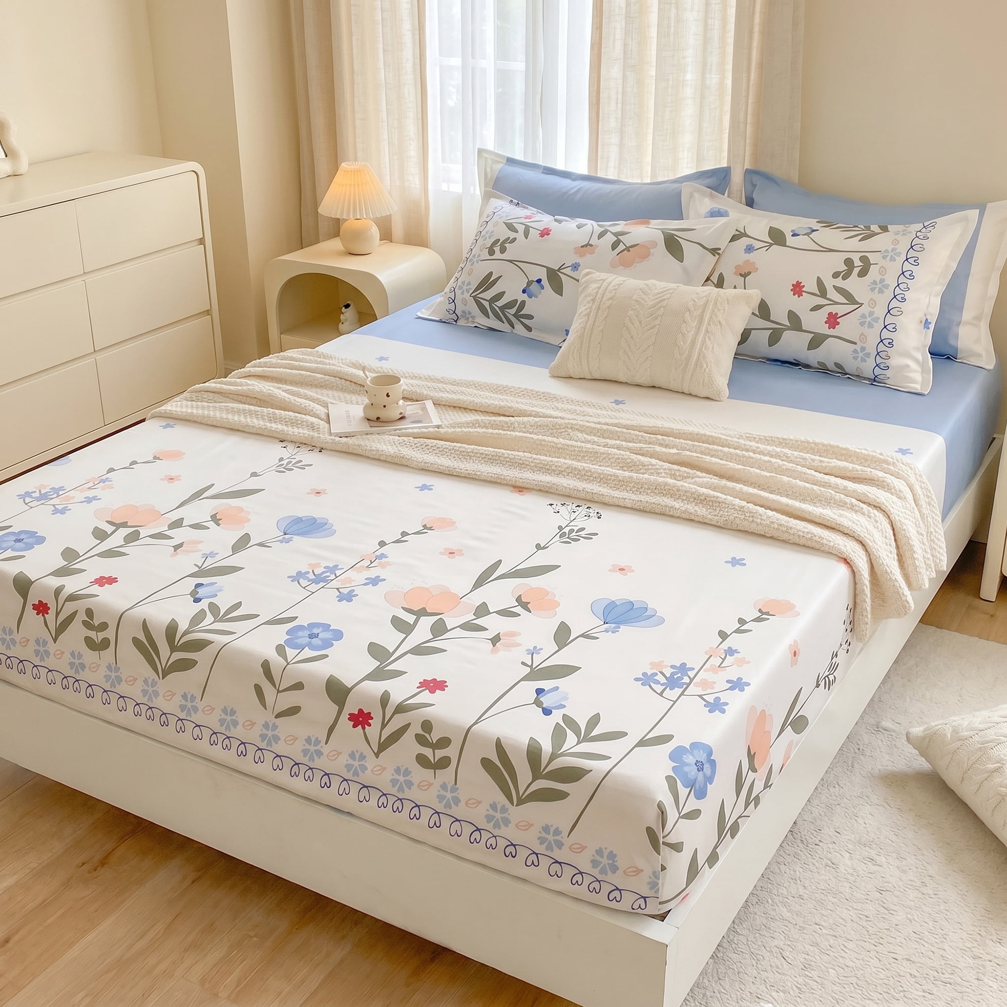Unique Bargains Fitted Sheet Polyester Bed Sheets for Comfortable Sleep 59.8"x79.9" Blue