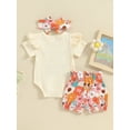 thumbnail image 5 of Yunliwuli Baby Girls 3Pcs Summer Outfit Short Sleeve Romper + Floral Shorts + Headband Set Newborn Clothes, 5 of 10