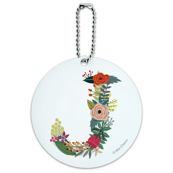 Letter J Floral Monogram Initial Round Luggage ID Tag Card Suitcase Carry-On
