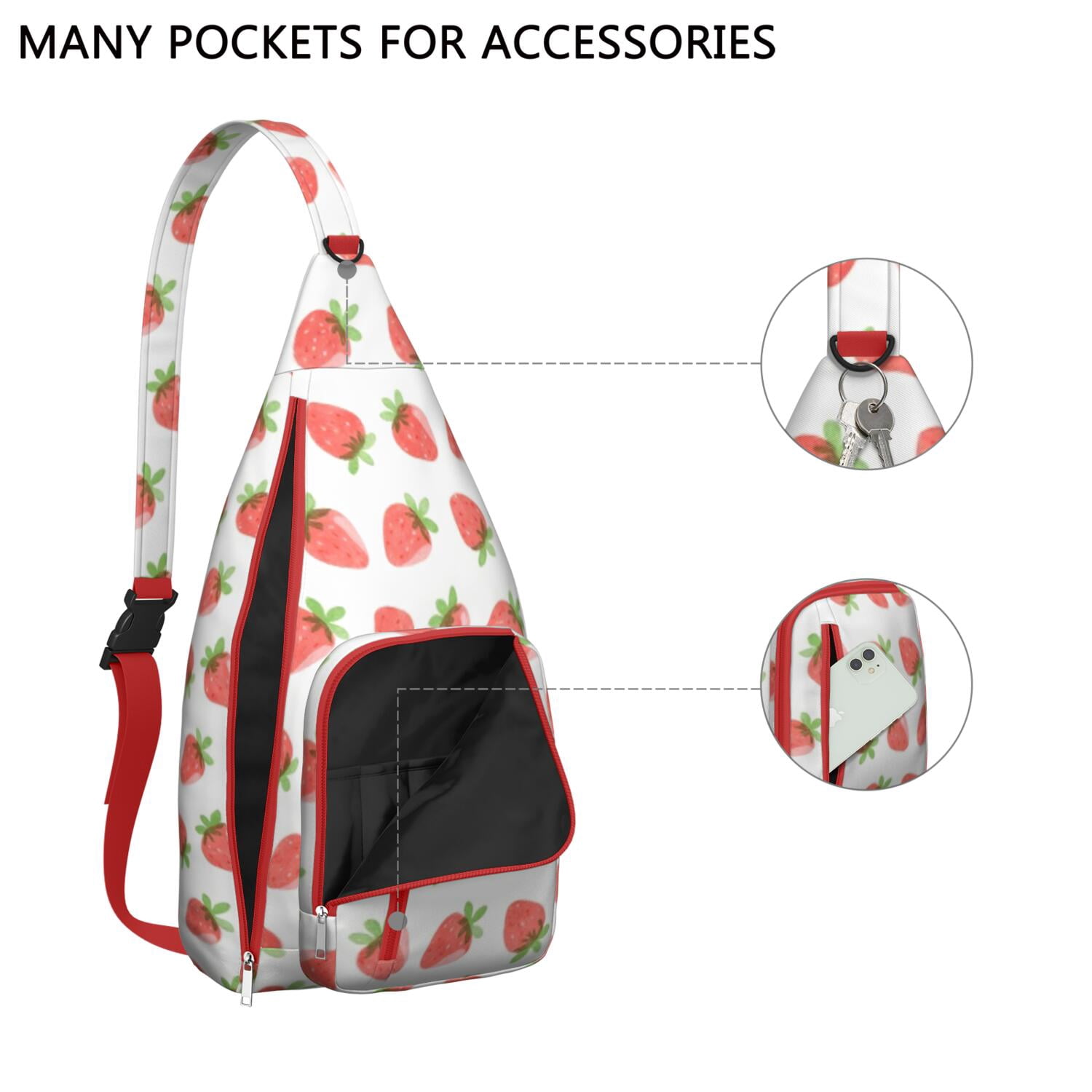 Stylish Chest Sling Bag Strawberry Fruit Trendy Sling Backpack for Women/Men Adjustable Lightweight Travel Hiking Casual Daypack for Unisex