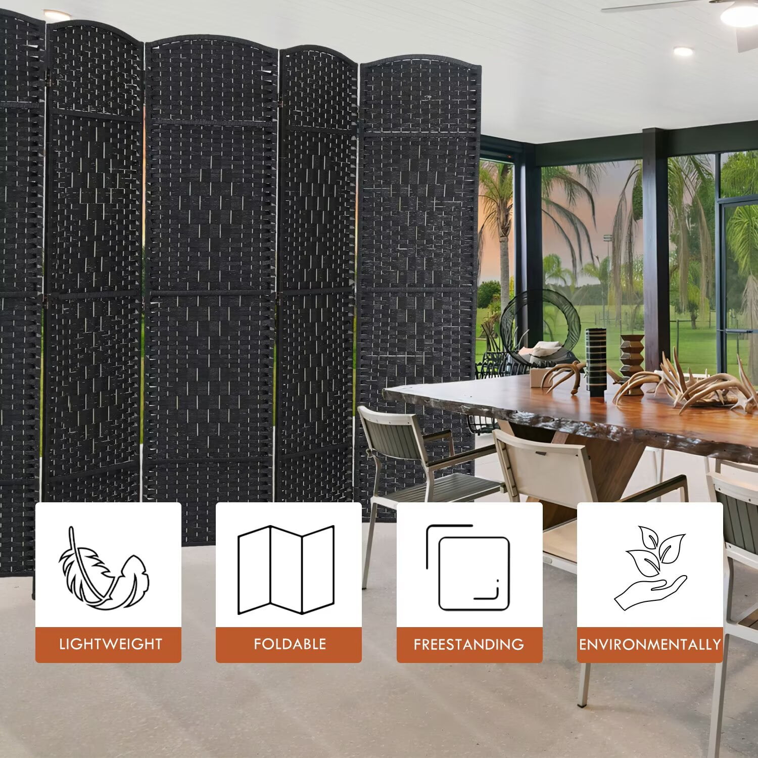YRLLENSDAN,Room Dividers Panels Folding,Privacy wall Indoor,Wall Divider for Room Separation,Folding Privacy Screen, Freestanding,Wood,6 Panel,Black
