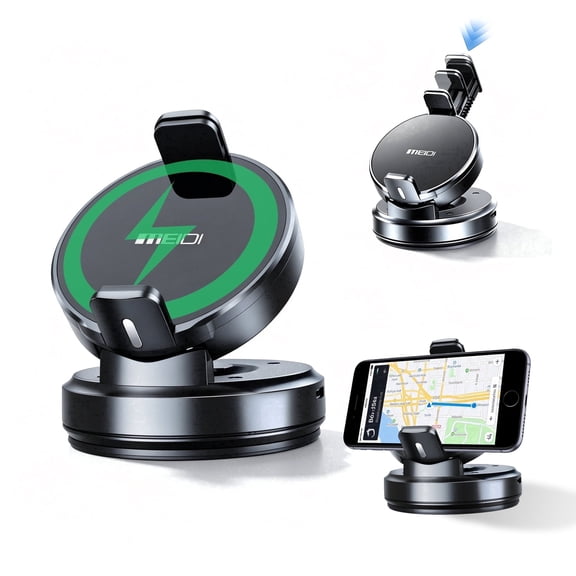 MEIDI Dashboard Phone Holder for Car, 360° Rotation Car Phone Mount, Strong Suction Cup, One-Hand Operation, Adjustable Phone Holder for iPhone & Samsung