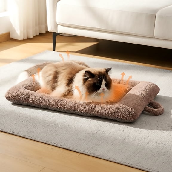 Petpals Self Warming Cat Bed, Heated Cat Bed, Thermal Foil Heating Pad for Indoor Cat, Brown