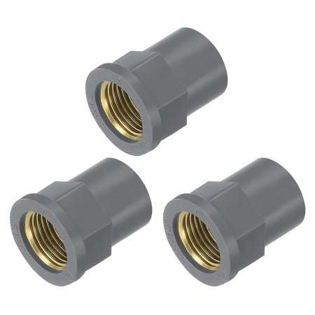 Uxcell 3 Pcs Pipe Fittings 20mm 1/2 PT Brass Threaded Pipe Coupling Grey