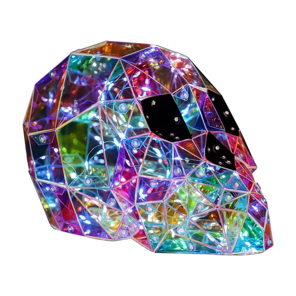 Uutvmp Halloween Prismatic Iridescent Skull, Halloween Spooky Decor with LED Lights, Halloween Funny Ghost Ornaments for Home Party Table