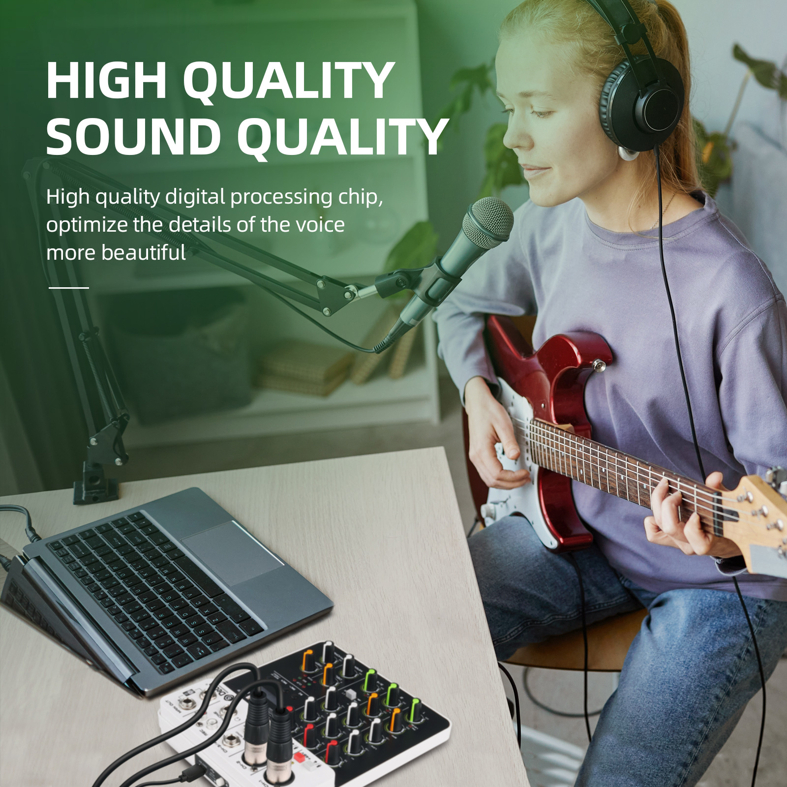 Audio Mixer D Debra Audio  V4 4-channel Audio Mixer with Per Mics, MP3/USB Bluetooth, 48V Phantom Power for Live, Wedding, Party, Recording Broadcast