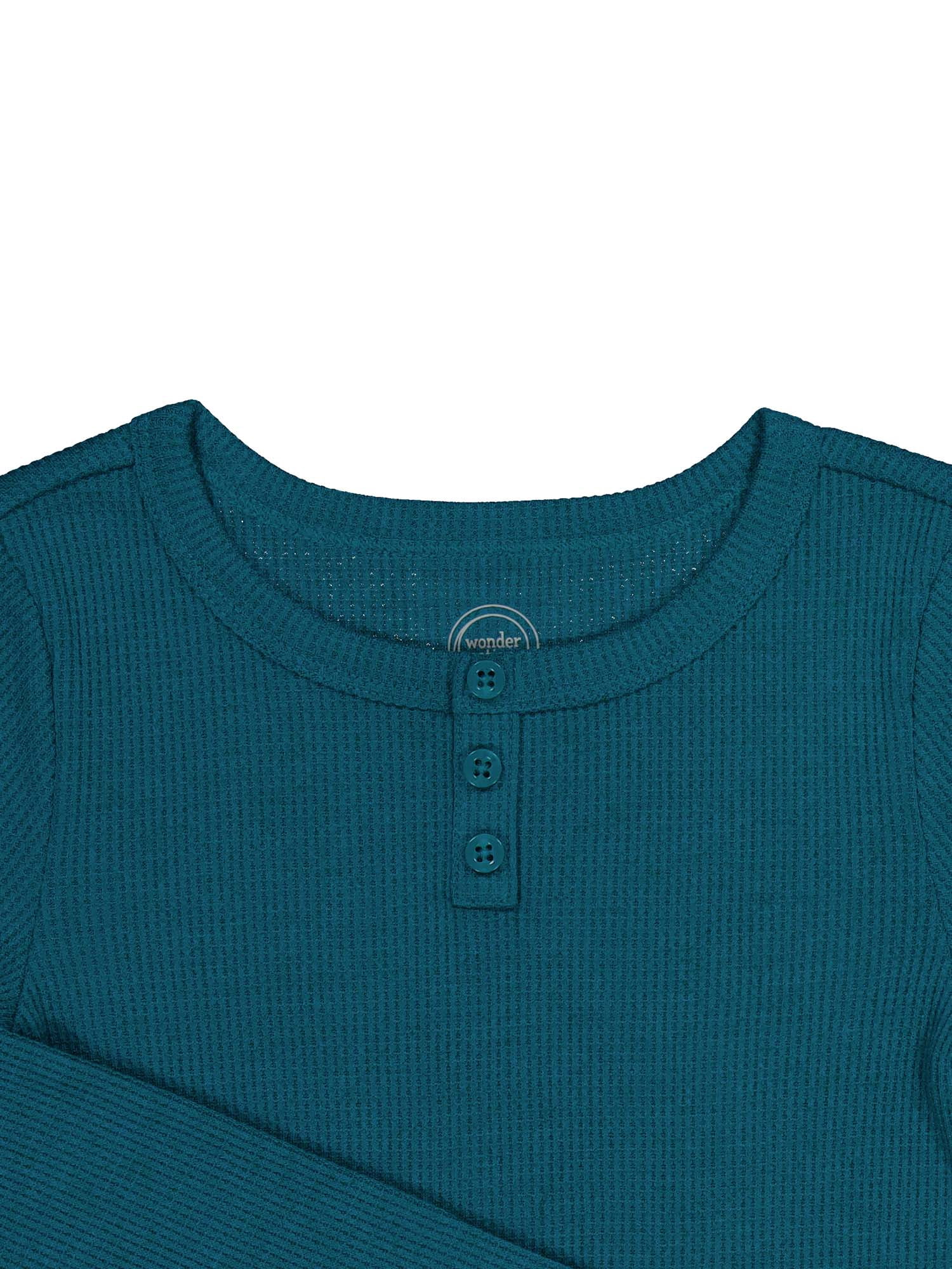 Wonder Nation Girls Long Sleeve Waffle Henley Knit Top, Sizes 4-18 & Plus