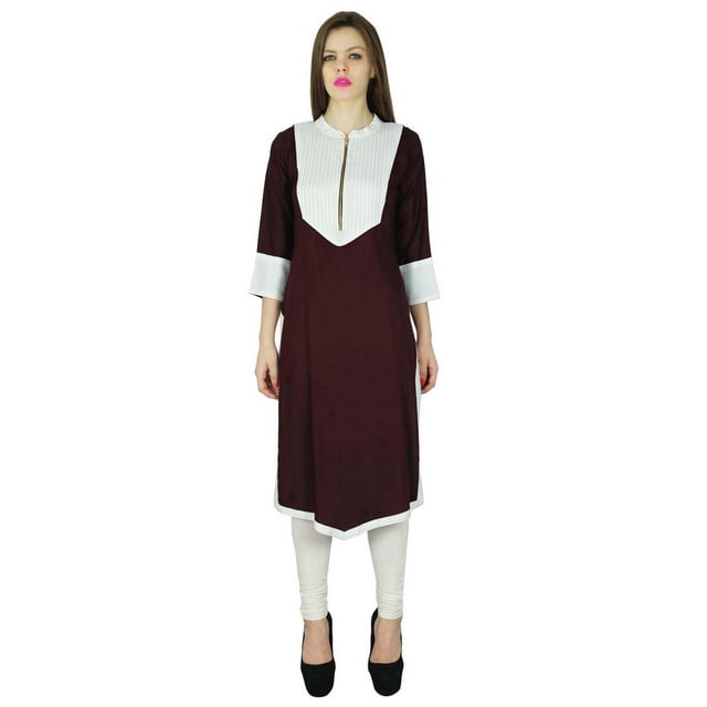 Phagun Designer Indien Rayonne Rouge Uni Décontracté Kurta Femme Kurti Haut Tunique Robe