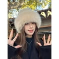 thumbnail image 5 of Faux Fur Trimmed Beanie Cap, Winter Warm Soft Classy Russian Hat for Women Girl, 5 of 6