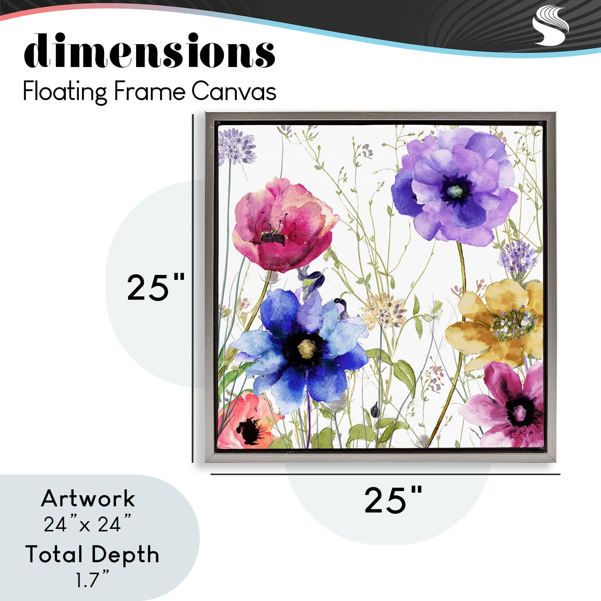 Modern Spring Garden Flowers Gray Framed Floater Canvas Wall Art, design by Sasha
