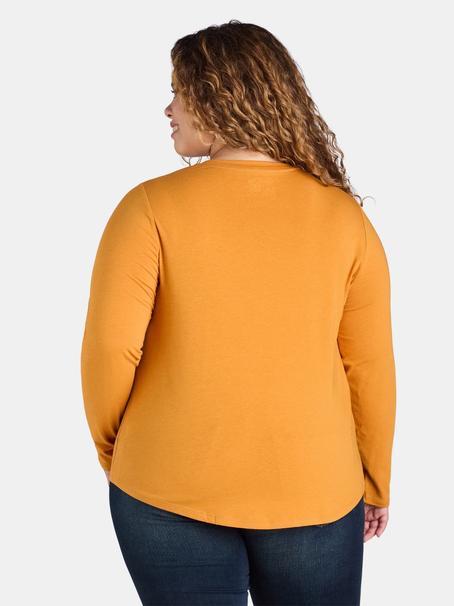 Terra & Sky Women’s Plus V Neck Tee with Long Sleeves, Available in 1 and 3-Packs, Sizes 0X-5X