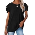 thumbnail image 5 of Womens tshirts ruffle sleeve summer casual tee shirts round neck solid color cute tunic dressy casual business outfits, 5 of 8