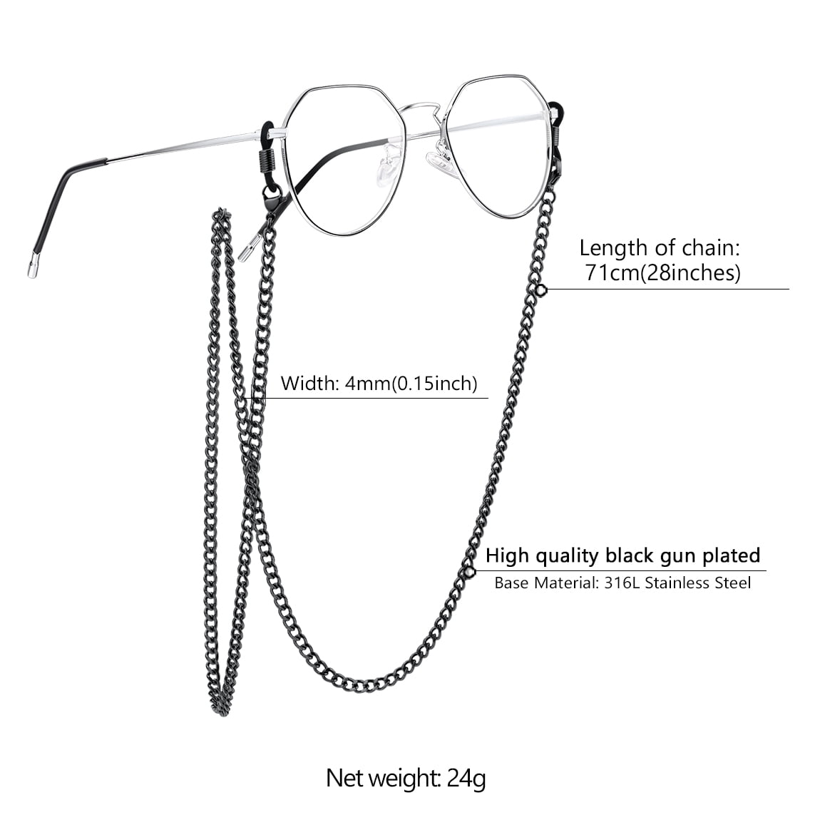 ChainsProMax Men's Long Eyeglass Chain Necklace with Ends Holder