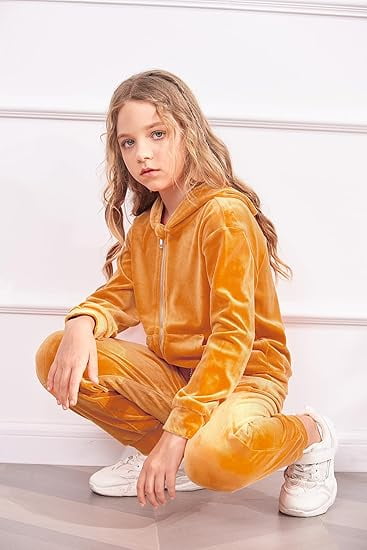 Oudiya Girls 2 Piece Outfits Velour Tracksuit Hoodie and Jogger Set Sweatsuit Athletic Clothes Sets