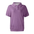 thumbnail image 3 of larppty Womens Polo Shirts Business Casual Work Tops Short Sleeve Button Down Collared V Neck Golf Blouse T-Shirt (Purple, XXL), 3 of 4