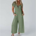 thumbnail image 2 of Fashion Plus Size Jumpsuits for Women with Sleeves Summer Solid Color Short-Sleeved Casual Wide-Leg Jumpsuit With Button Pockets, 2 of 9