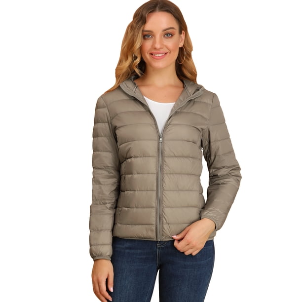 Chaqueta Liviana Corta Gruesa Plegable Con Capucha Para Mujer Caqui S