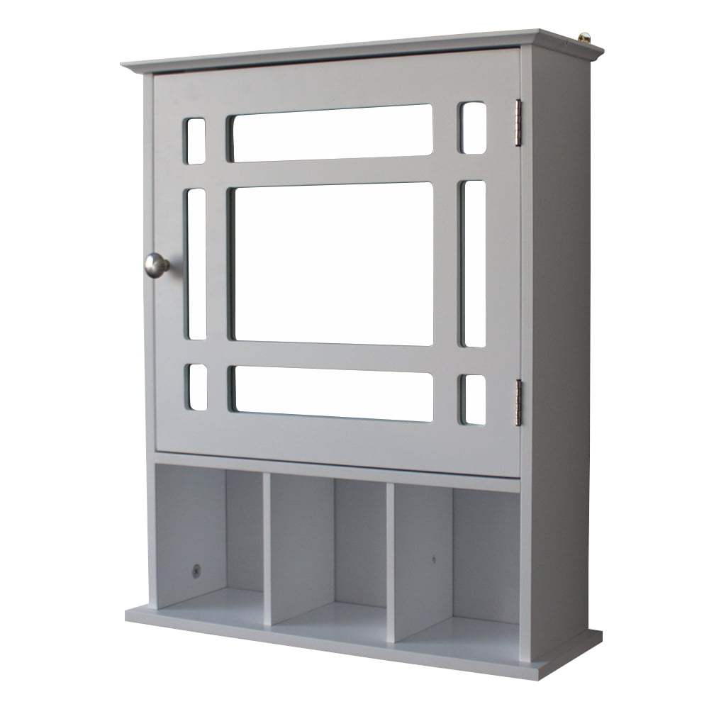 Lowestbest Single Door Bathroom Cabinet, Wall Cabinet with 3 Compartment Storage, White