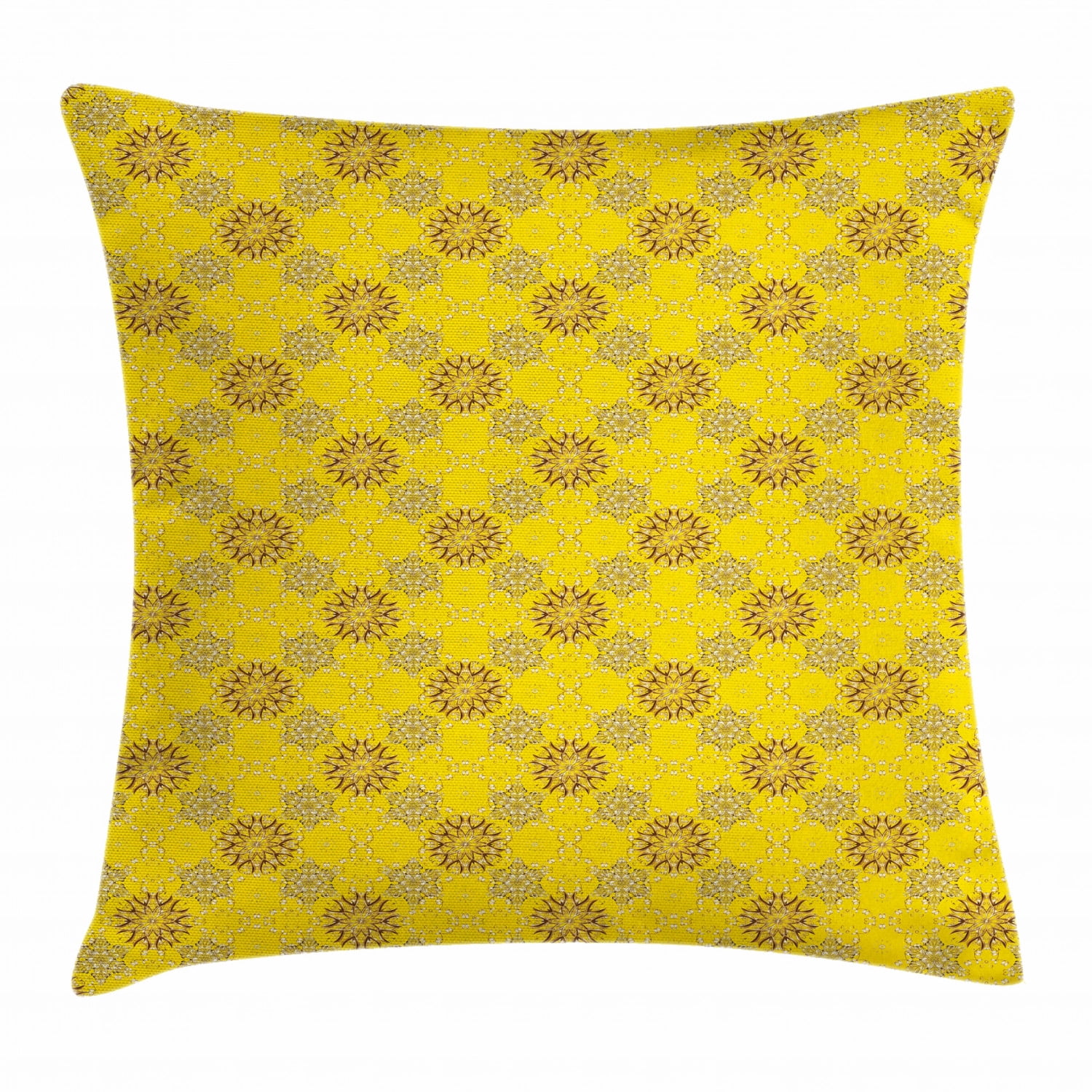 Yellow Damask Throw Pillow Cushion Cover, Vintage Flourishing Swirly