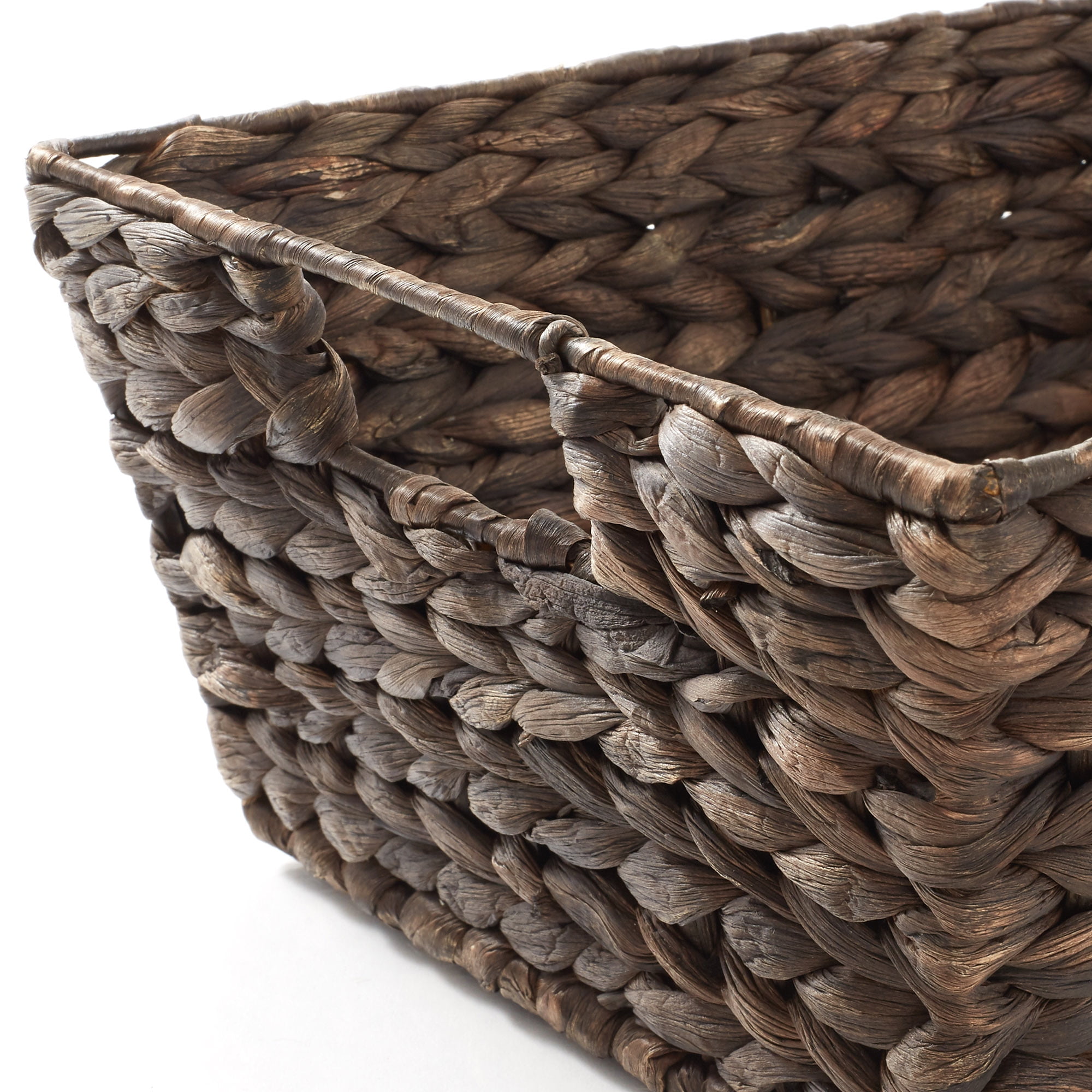 Casafield (Set of 2) Water Hyacinth Pantry Baskets with Handles and Chalkboard Labels - Espresso, Wide Woven Storage Baskets for Kitchen Shelves
