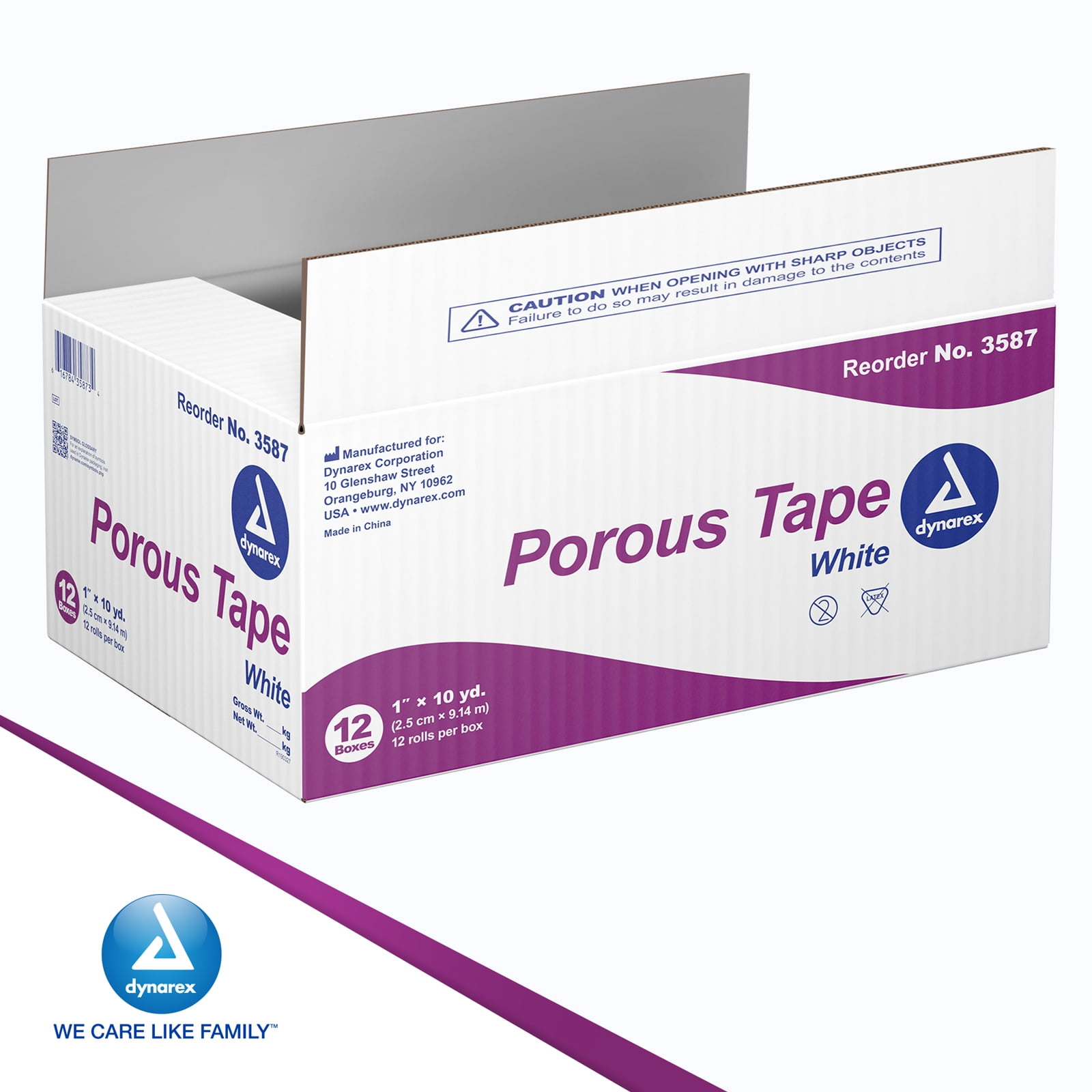 Dynarex Porous Tape - Medical Tape for Wound Care, Dressing, Hospital - Non Sterile, Easy to Tear Adhesive Fabric Tape, No Natural Rubber Latex - White, 1" x 10 Yards Per Roll, 1 Case, 144 Rolls