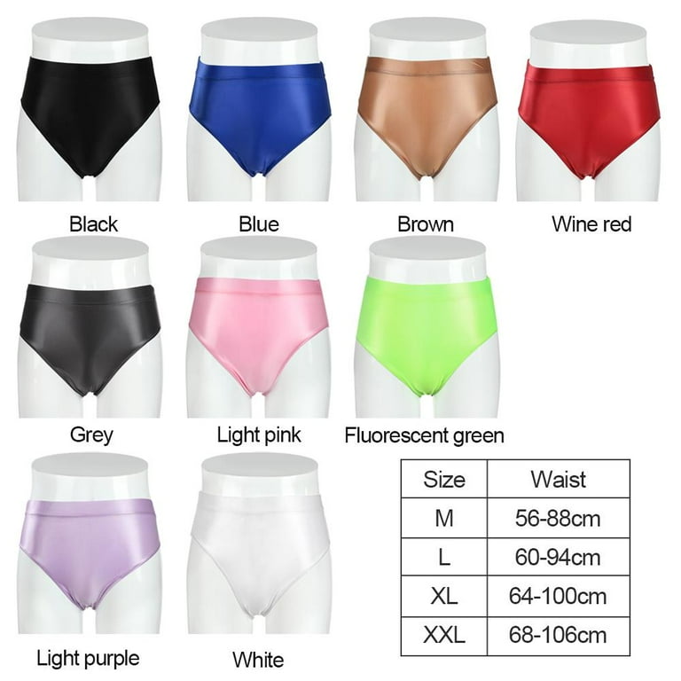 Wet Look Ultra-thin Shorts Satin Shiny High Waist Briefs Knickers Women  Panties Mens Underwear WINE RED XXL 