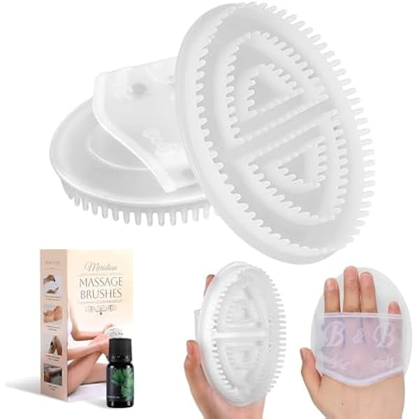 wonima11 2 PCS Meridian Brush Massage Body Brush, 2025 Upgraded Meridian Massage Brushes with 10 ML Essential Oil, Full Body Relaxation Cellulite Massager Brushes for Belly, Arms, Legs, Back (White)