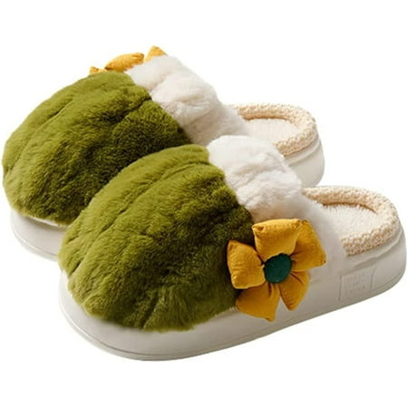 

CoCopeaunt Women Men Cozy Fluffy Fur Plush Soft Slippers Trendy Print Floral Furry Non-slip Indoor Outdoor Shoes