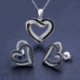 thumbnail image 3 of Conjunto de joyas con corazones superpuestos, collar y pendientes de corazones con diamantes de imitación blancos y negros, colgante de doble corazón, ideal para fiestas, bodas y celebraciones., 3 of 7