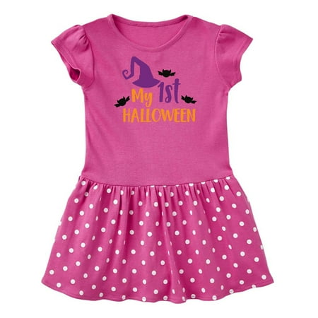 

Inktastic My First Halloween Witch Hat Bats - Purple Black Gift Baby Girl Dress