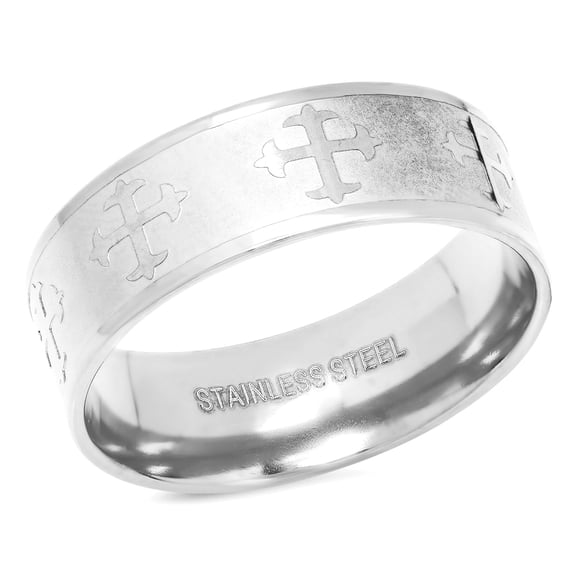 Stainless Steel Mens Cross Religious Ring Size 10 Ring for Men