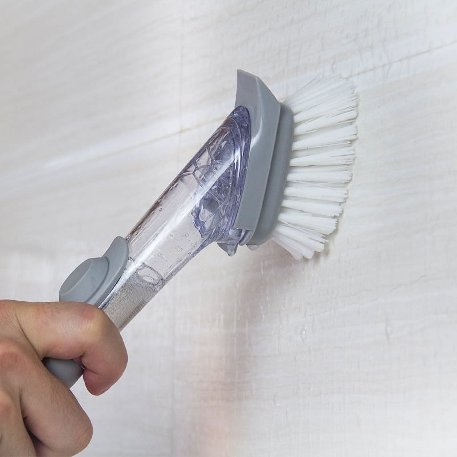Scrub Brush w/ Scraper Tip - Non-Slip Handle - Long Lasting Bristles –  Non-Scratch - Dishwasher Safe - Cleaning, Pots, Pans & Kitchen Sink (11  Long)